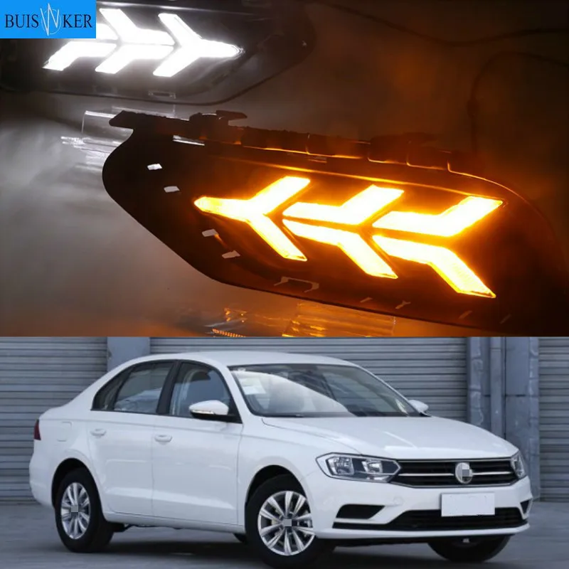 

LED drl daytime running light for Volkswagen Bora 2016-2018 with Dynamic moving yellow turn signal and blue night light