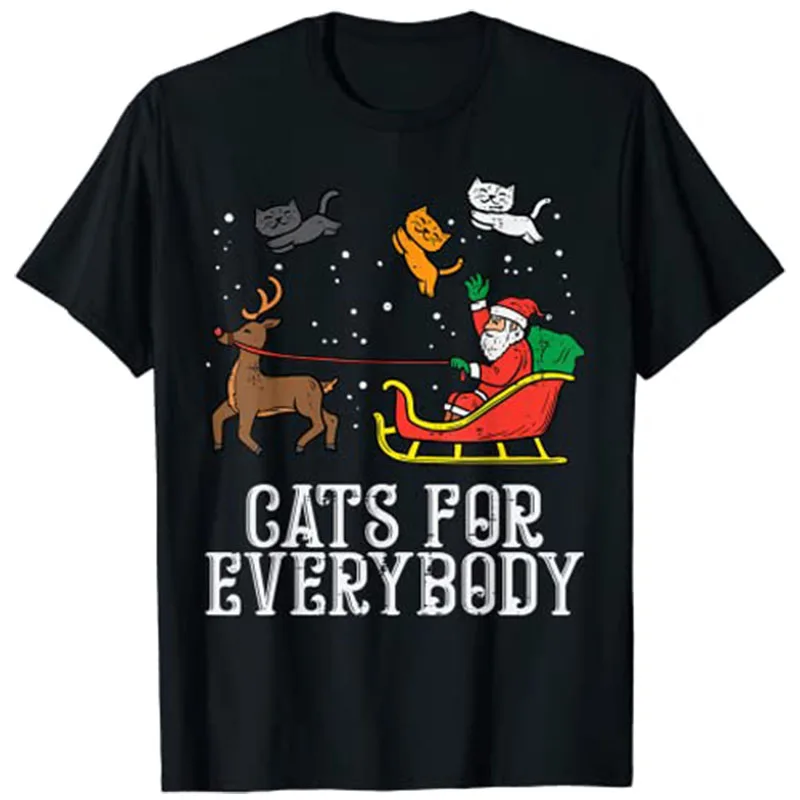 

Cats for Everybody Santa Funny Christmas Pajama Xmas Women T-Shirt Tops