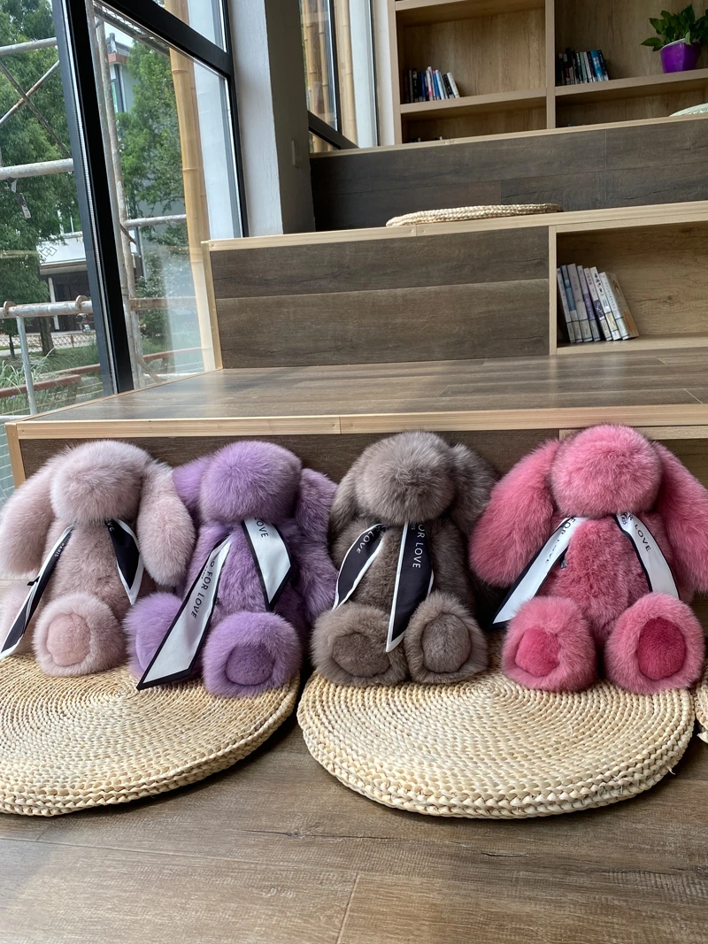 High Quality Fox Fur Rabbit Doll Real Fur Custom Color Personality Unique Luxury Birthday Gift Plush Toys For Children