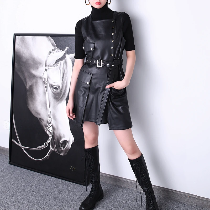 Dresses For Women 2024 Fall Winter Femme Handsome Punk Style Big Pocket Vestido Mujer Rivets Irregular Collar Stylish Skirts