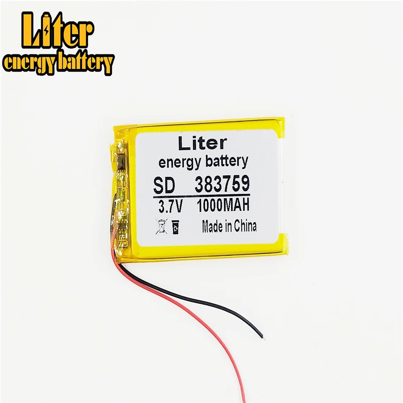 แบตเตอรี่ลิเธียมโพลิเมอร์แบตเตอรี่ 383759 3.7V Lipoแบตเตอรี่ 1000MahสำหรับMP4 MP5 GPS DVD Li-Polymerแบตเตอรี่