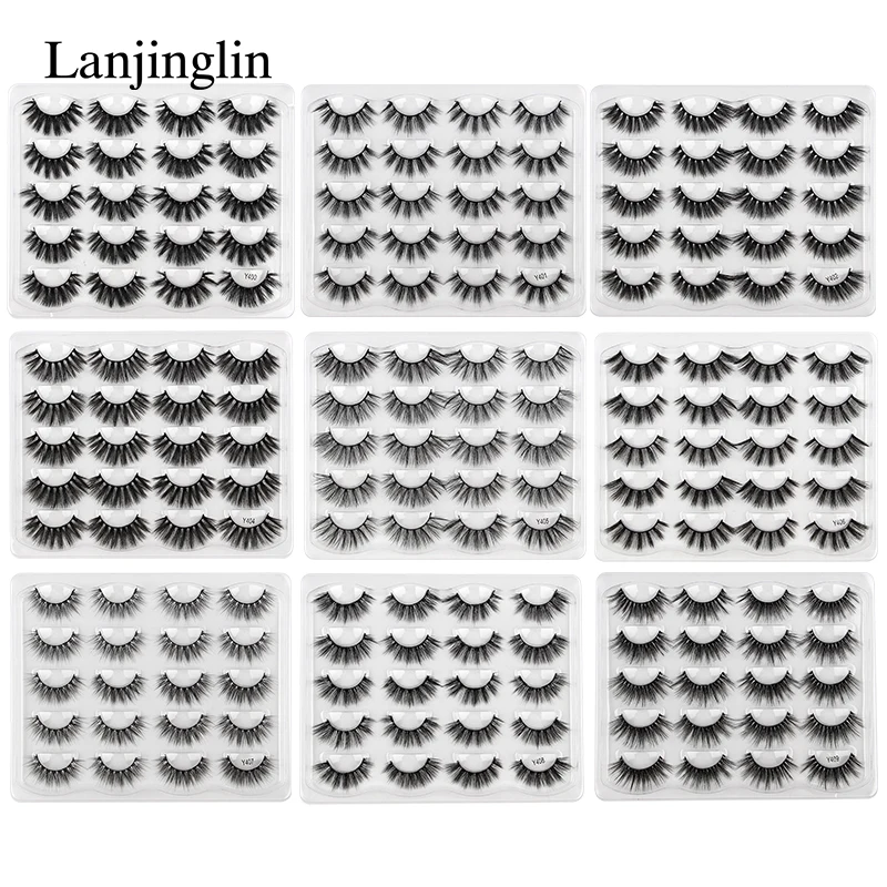 LANJINGLIN 3/10 Pairs False Eyelashes Soft Natural Long Wispy Fluffy Faux Mink Lashes Cosmetic Makeup Tool Extension maquiagem