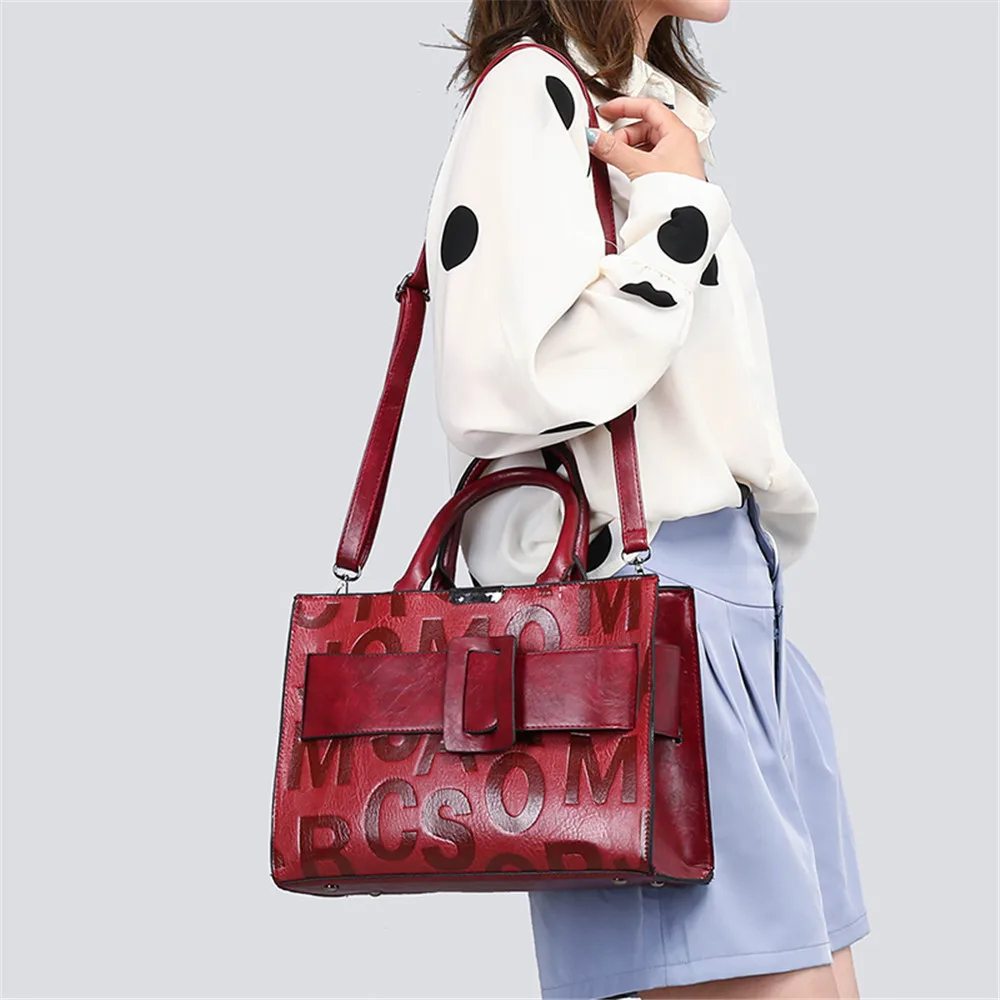 Vintage 3 Sets Women Leather Letter Bag Big Belt Buckle Handbags Designer High Quality Shoulder Crossbody Bag for Women Tote Bag