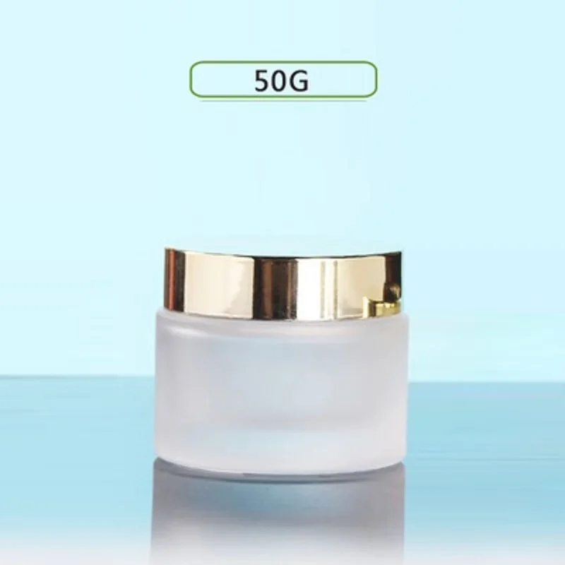 50G blue/frosted/white/green glass jar/bottle shiny gold lid for essence/eye cream/day cream/moisturizer/gel cosmetic packing