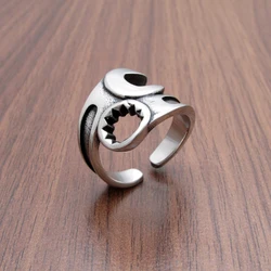 Vintage 316L Stainless Steel Silver Color Biker Mechanic Wrench Screw Tools Ring Jewelry