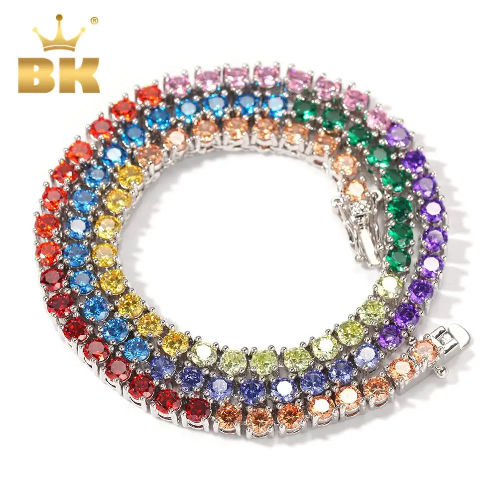 

THE BLING KING Rainbow Colorful 4mm CZ Tennis Chain Necklace HipHop Iced Out Round Stones Shining Jewelry Punk Christmas Gift