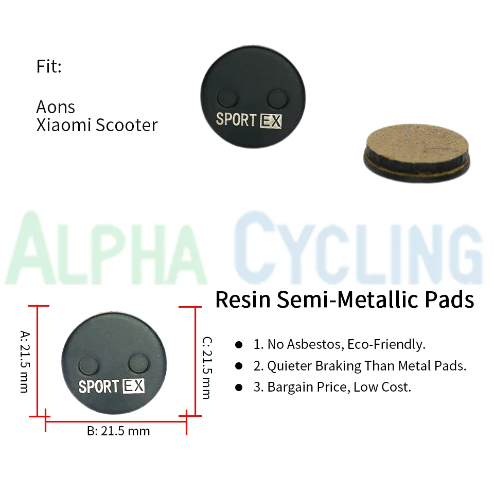 Bicycle Disc Brake Pads for Aons Caliper, Diameter is 21.5mm Round Pads, Sport EX Class RESIN, 4 Pairs