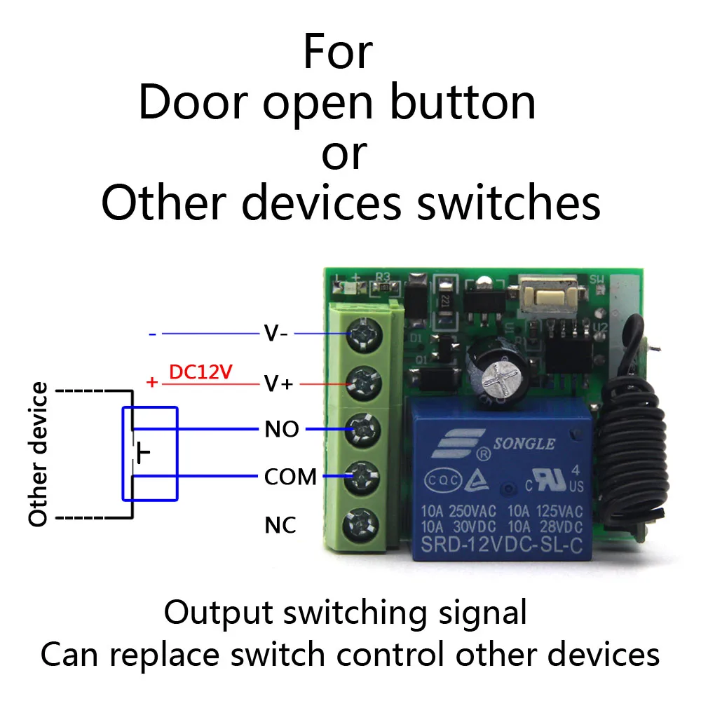 DC12V Receiver Controller 10A Relay 1 CH Channel 433Mhz Wireless RF Remote Control Switch Transmitter With Receiver Module