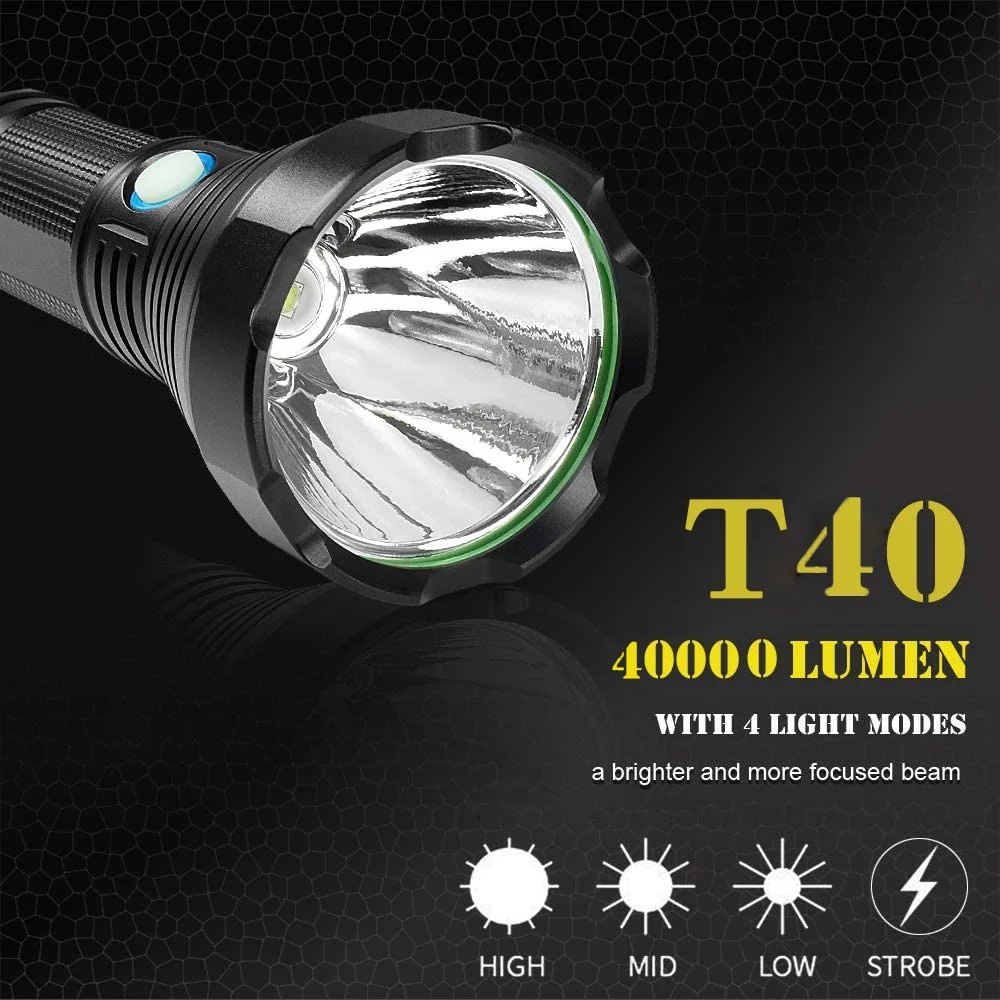 40000 LM Super Powerful LED Flashlight SST40 Tactical Torch 4 Modes USB Rechargeable Lamp Waterproof Lantern Uses 26650 For Bike