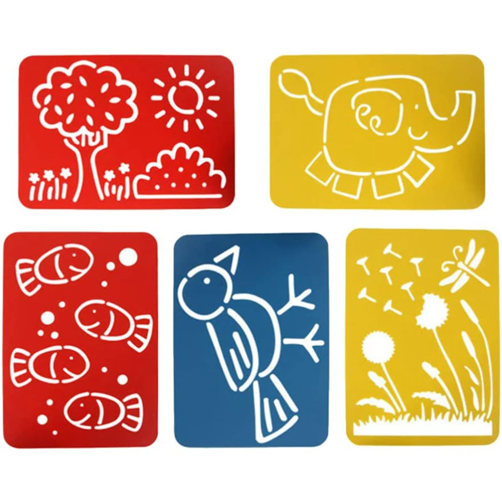 5Pcs Plastic Painting Stencil(Animal,Plant) Drawing Washable Template for Kids Crafts Graphics Education School/Home DIY 30x21cm