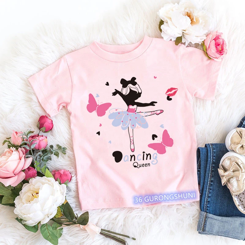 Novelty design girls t-shirt cute girl ballet dance print children's tshirt fashion tees summer girls t shirt Camisole pink top