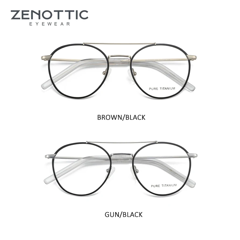 ZENOTTIC Pure Titanium Glasses Frame Women Retro Round Prescription Eyeglasses Men Luxury Double Bridge Optical Myopia Eyewear