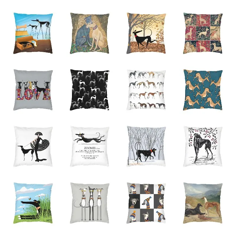 Luxury Salvador Dali Funny Greyhound Lurcher Cushion Cover for Sofa Soft Whippet Sighthound Dog Art Pillow Case Home Decorative