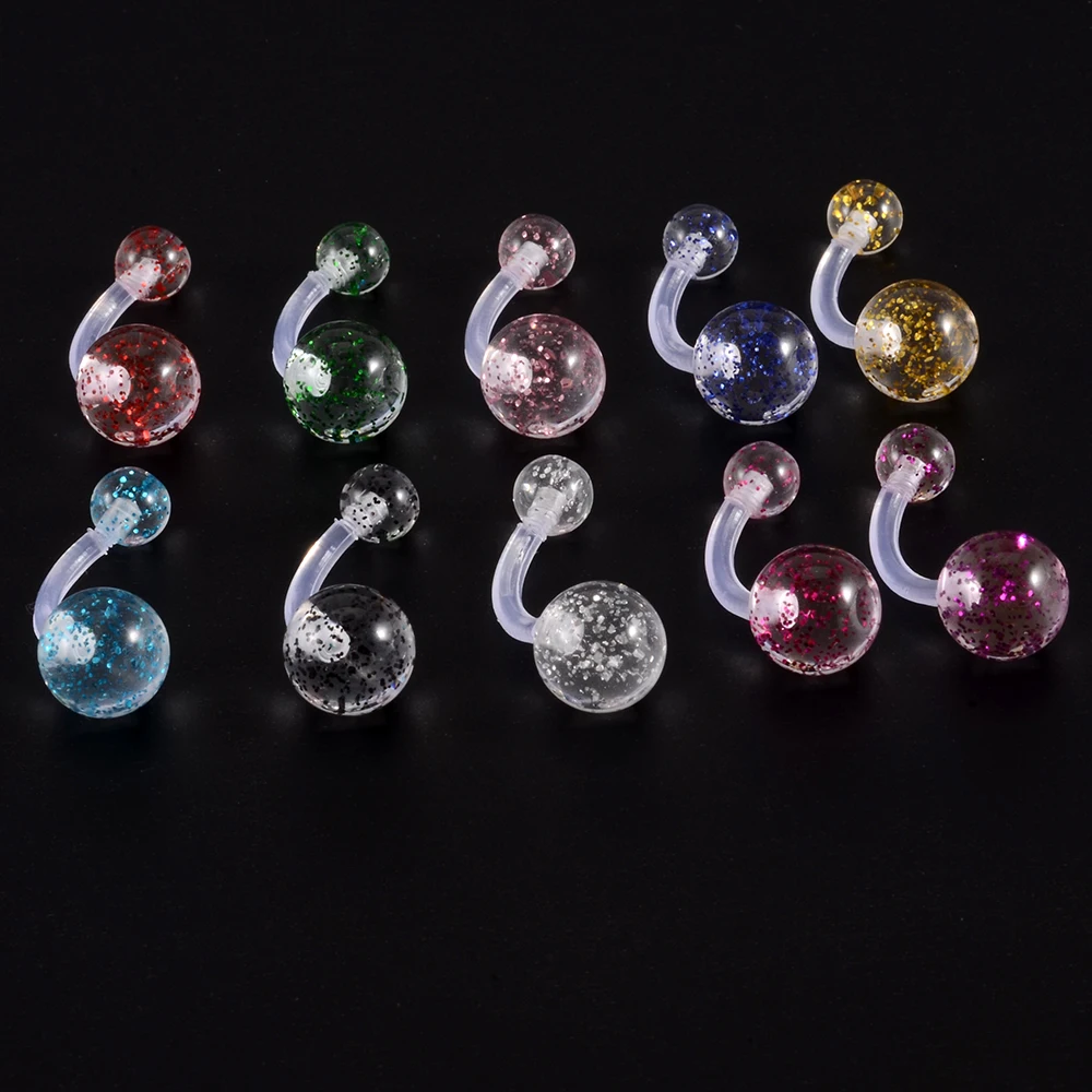 CHUANCI 10 PCS Mix Color Navel Rings Mix PInk Bling Color Sexy Belly Button Ring Belly Rings Body piercing Jewelry 14G