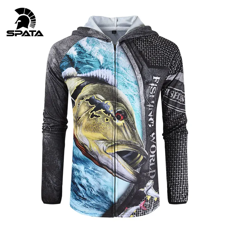 SPATA 2024 New Fishing Shirts Anti-UV Sun Protection Moisture-Wicking Breathable Long Sleeve Quick -Dry Hoodies Fishing Clothing