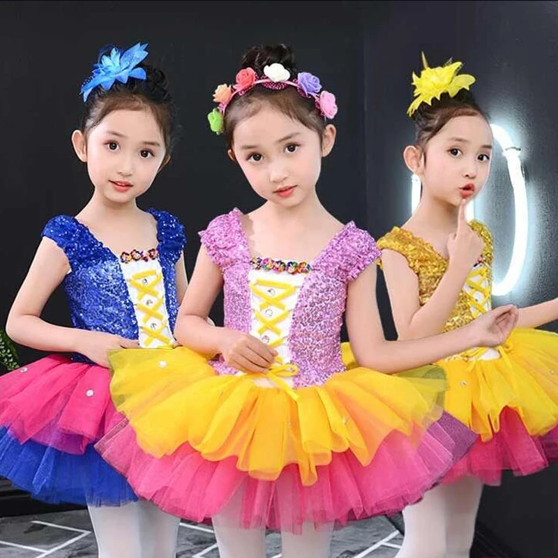 Girl Ballroom Sequined Clothing Dance Competition TUTU Dress Costumes for Children Dancing dress Festival Clothing Wear Outfits