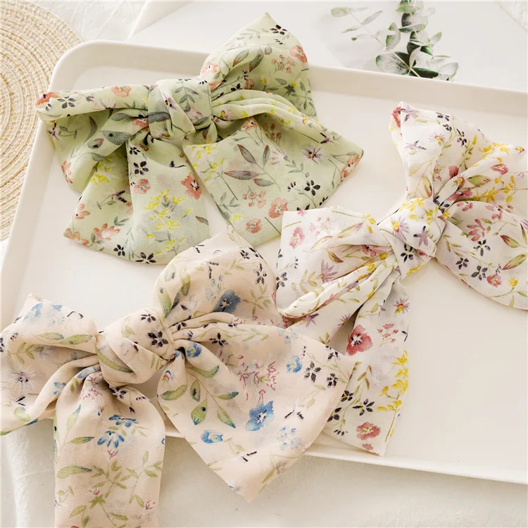 New Fashion Beautiful Cloth Sweet Flowers Chiffon Big Bow Hairpin  Ponytail Barrettes Women Girls Hair Accessoriesr Headwear