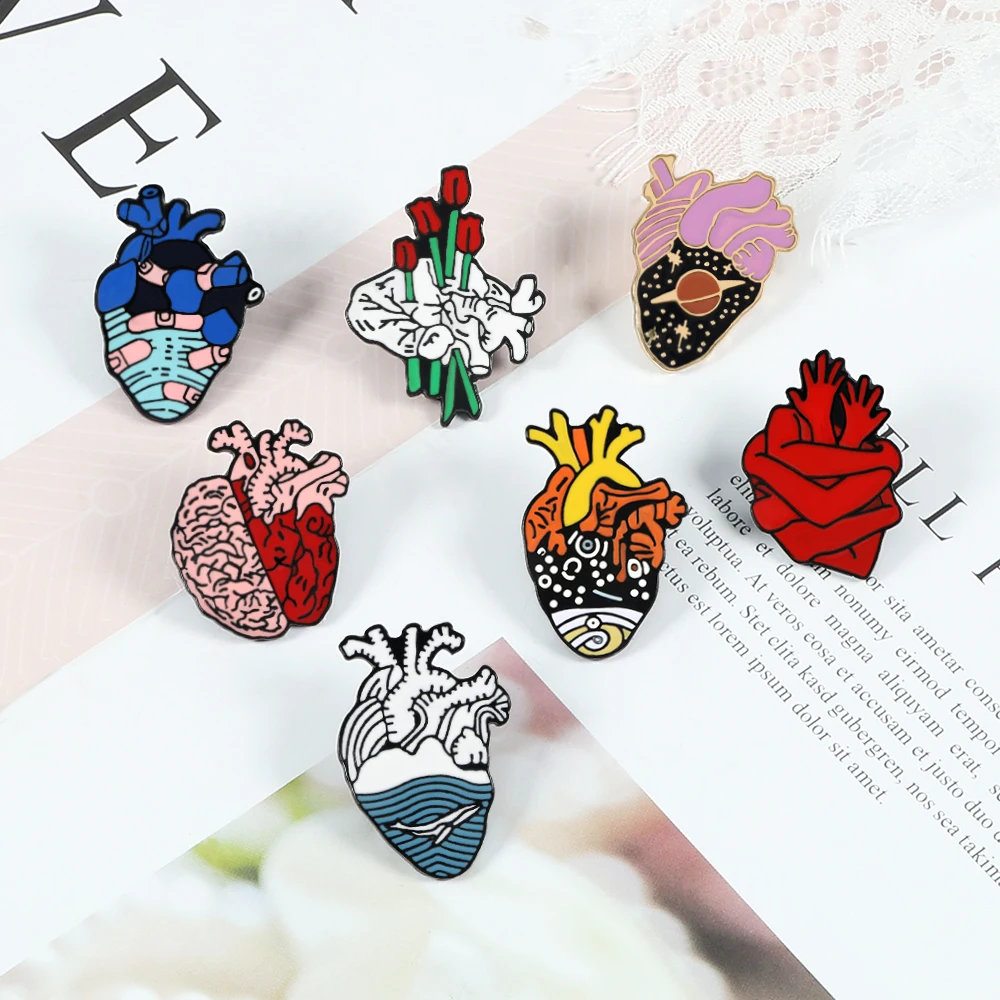 3-8 Pcs Cartoon Heart Metal Enamel Pins Set Death Scythe Skeleton Brooches Panda Cats One-eyed Monster Badges Slogan Pin Jewelry