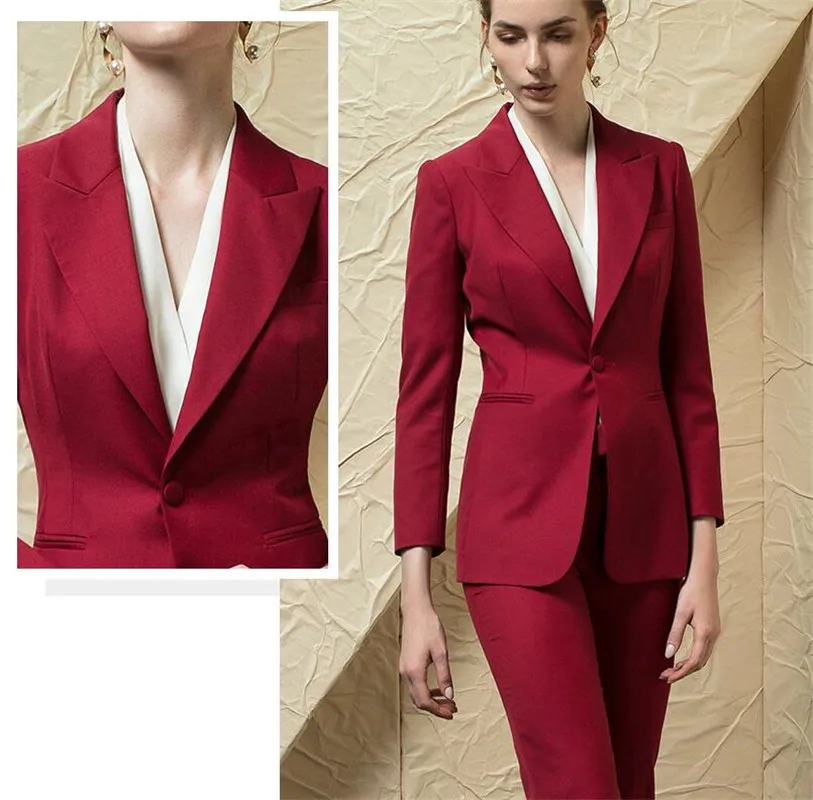 

Red Peak Lapel Women Suits for Women Plus Size Ladies Pantsuits Blazer+Pants for Work Pantsuit for Wedding Party