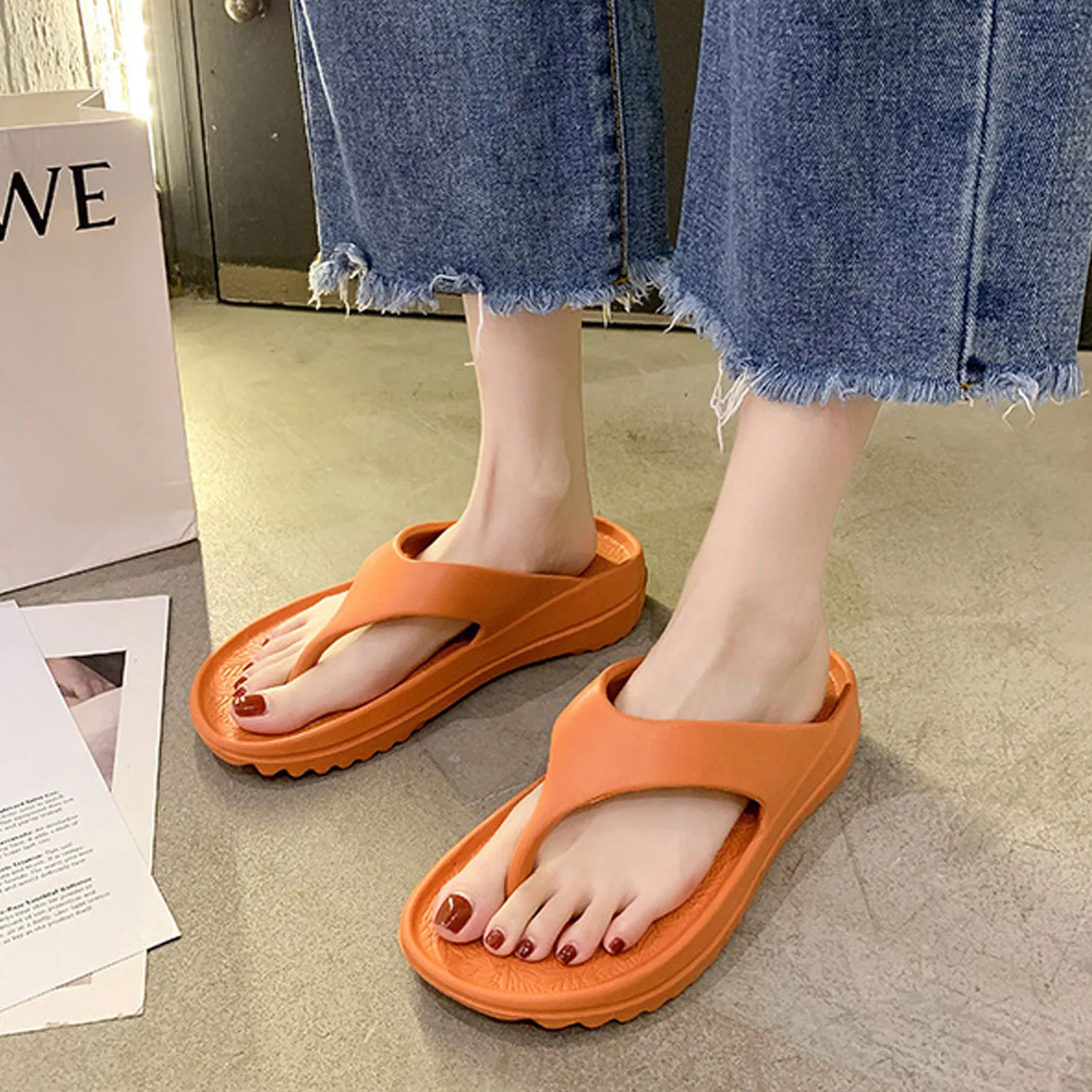 Women Men flip-flops Yoga Mat Flip Flops Arch Support Non-slip slippers couples Thong Sandals beach soft bottom slippers