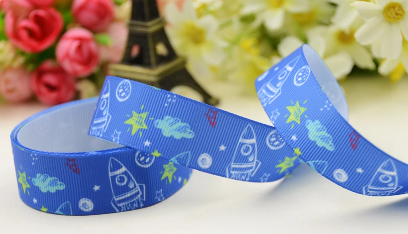 22mm 25mm 38mm 75mm Rocket cartoon printed Grosgrain Ribbon party decoration 10 Yards X-04479