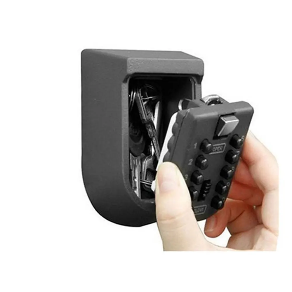 Metal wall-mounted outdoor key box 10 digits button combination password key safe with reset password key holder