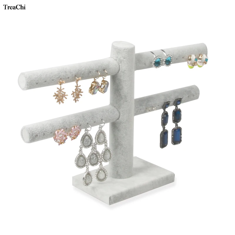 

Portable 2 Layers Earring Jewelry Display Rack Velvet Bracelet Watch Storage Holder Lady Room Jewelry Organizer Stand