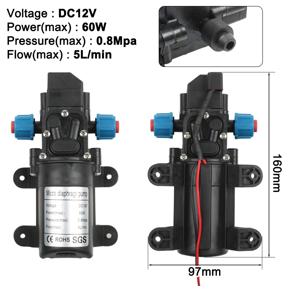 Imagem -03 - Bomba de Diafragma Doméstico Bomba de Auto-escorvamento Spray Bomba de Limpeza de Rega Dc12v 60w