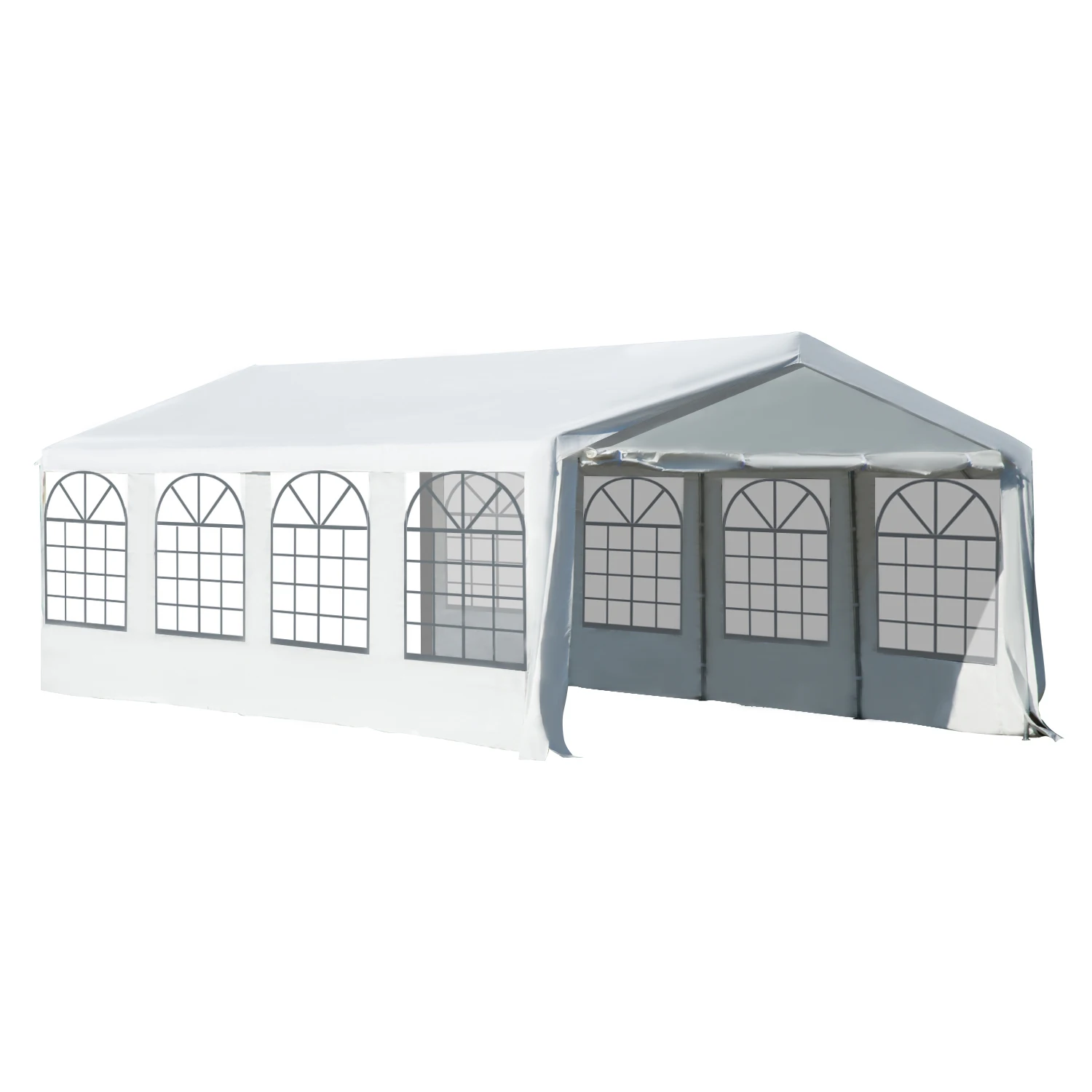 Outsunny Carpa de Jadin Gazebo 8x4m Pergola Cenador Pabellon 4 Laterales 8 Ventanas para Fiesta Eventos Bodas Acero PE Blanco