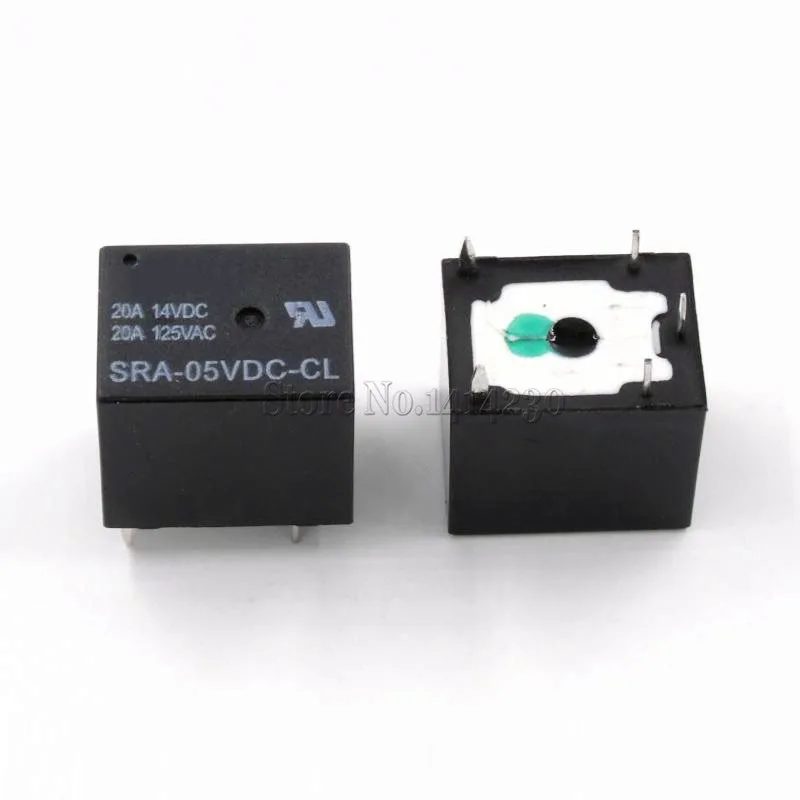 10Pcs 5V 20A DC Power Relay SRA-05VDC-CL 5Pin PCB Type In stock Black Automobile relay