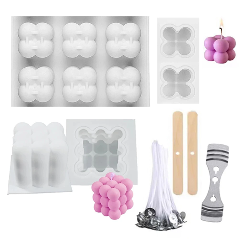 6 Cavities Candles Mould Aromatherapy Plaster Candle Silicone Mold 3D Rubik\'s Cube Baking Mousse Cake Mold Square Dessert Tray