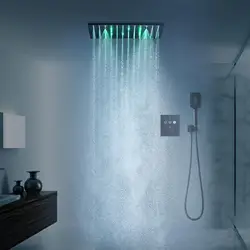 High Quality Plating Matt Black LED 16/20inch Shower Head Set Tap Button Constant Temperature Valve Mixer Switch Faucet