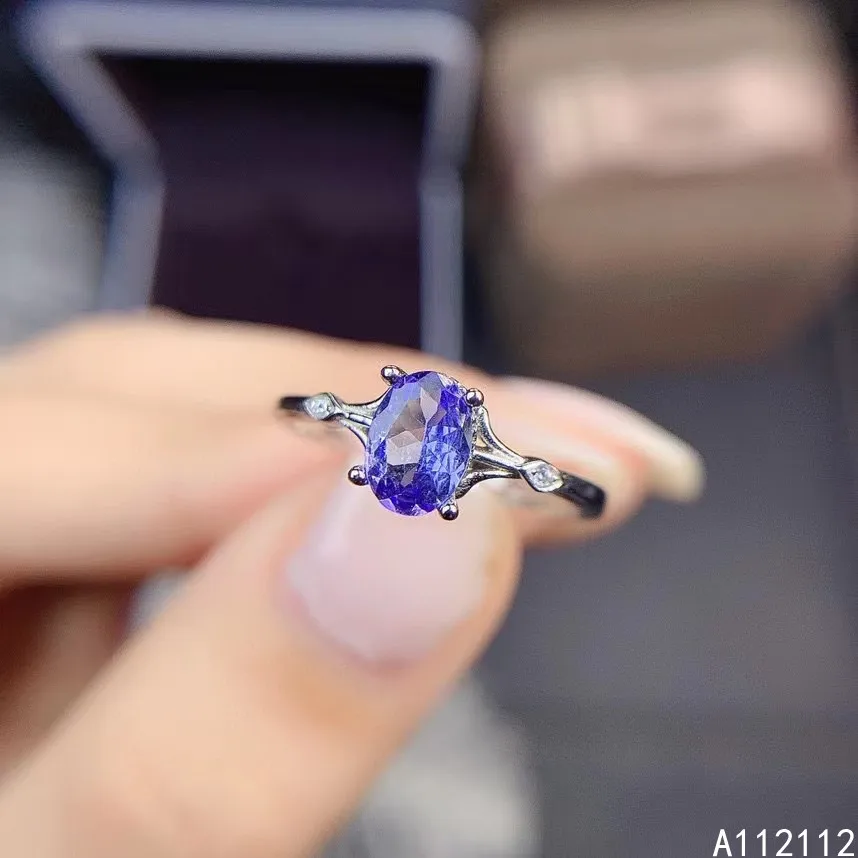 

Fine Jewelry 925 Sterling Silver Inset With Natural Gemstone Luxury Trendy Oval Ladies Tanzanite OL Style Ring Support Detection