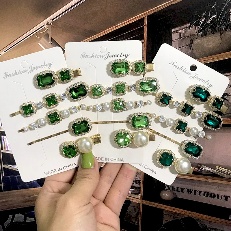 

2022 Pearl Hair Pins Women Geometric Green Hair Clips Barrettes Headwear Hairpins Headbands Hair Ornaments Accessories
