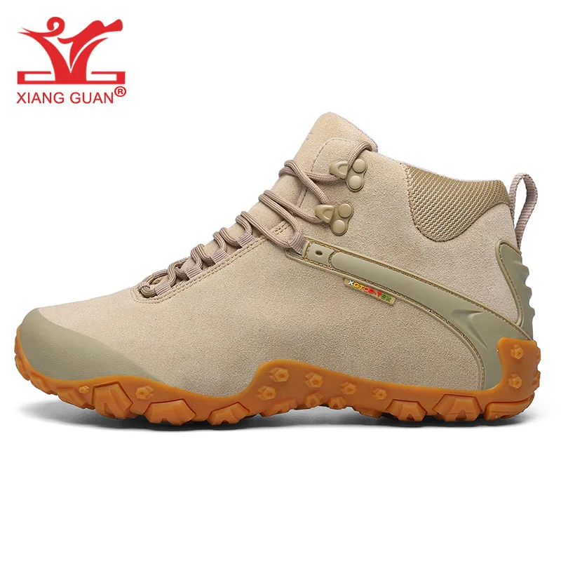 

XIANG GUAN Walking Boots Men Women Waterproof Slip Resistant Sand Black Cow Leather Mid Cut Ankle Outdoor Trekking Camping Shoes