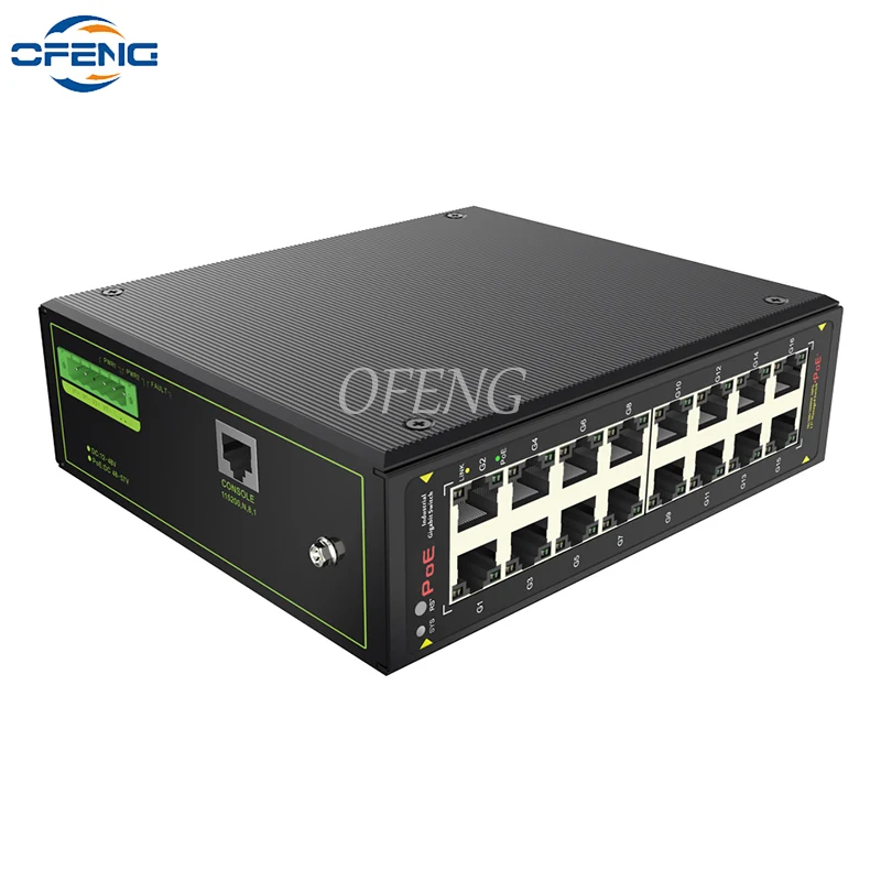 

16 port Full Gigabit Managed Industrial POE Ethernet Smart Switch 16 * POE port 802.3af/at IP40 Lightning Protection DIN rail