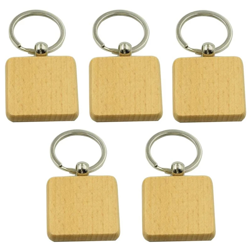 50Pcs DIY Blank Wooden Keychain Square Carved Key Ring Wooden Key Ring 40 x 40 mm