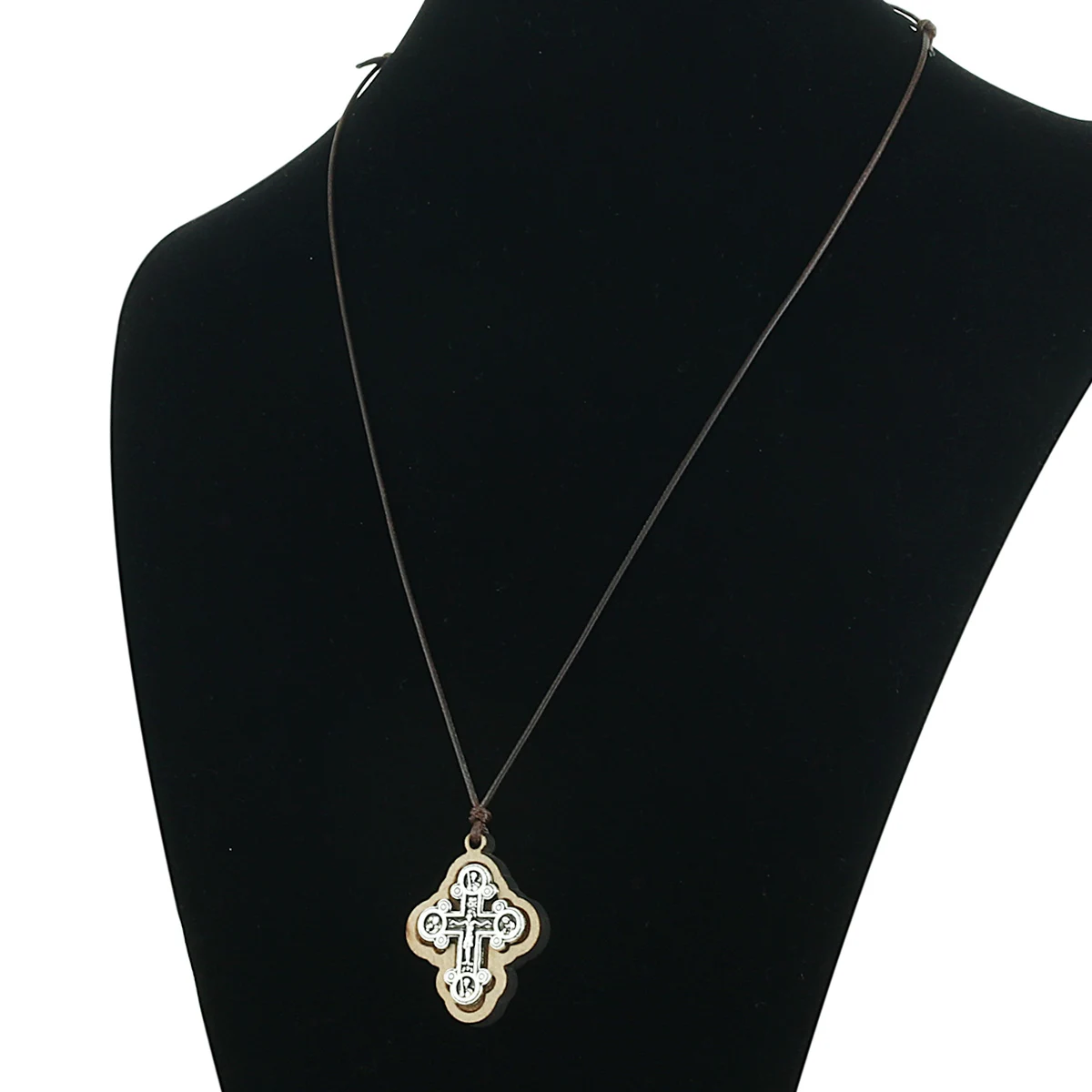 Orthodox ICXC Wooden Saint Cross Pendant Necklaces for Men Adjustable Leather Rope Chain Necklace Religious Jewelry