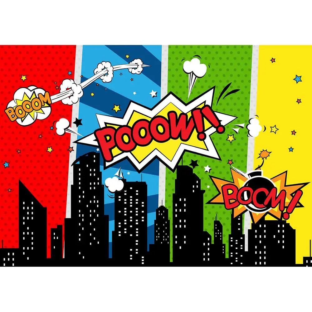 Superhero City Comic Photo Backdrop Birthday Photography Backgrounds for Children Baby Boys Party Banner Decor for Youtube Video