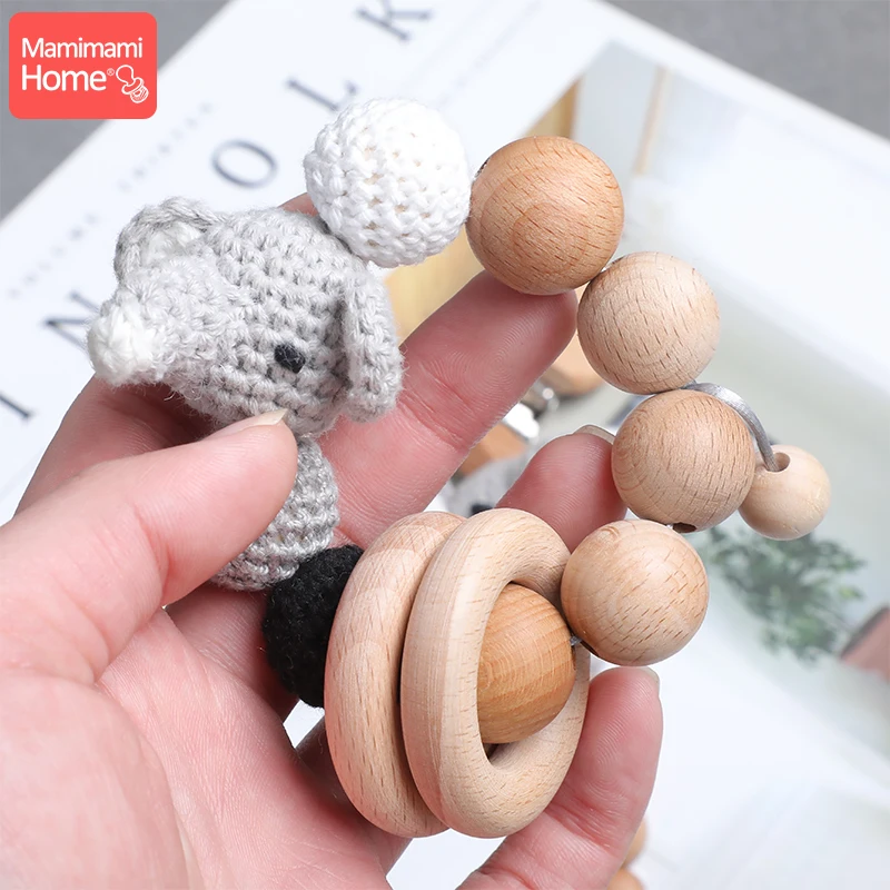 Baby Teethers bracelet wood Crochet beads Crochet Pattern Elephant Shaped Jewelry  round Wooden BPA Free wooden rings  Baby Toys