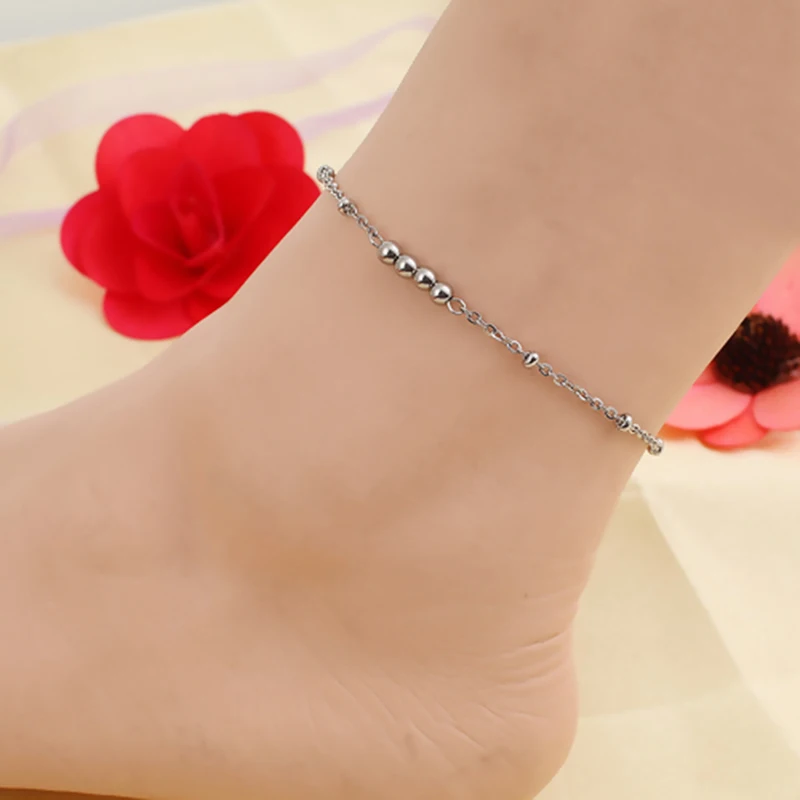 304 Stainless Steel Anklet Silver Color Round 24cm(9 4/8