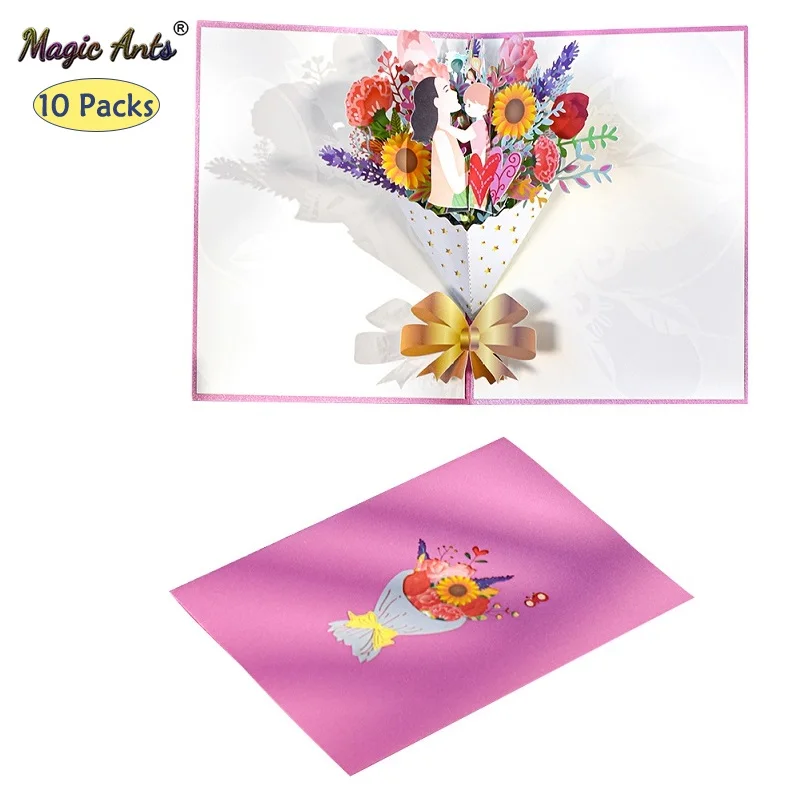 

10 Pack Pop-Up Mothers Day Card 3D Bouquet Greeting Birthday Cards for Mom Grandmother with Envelope from Daughter