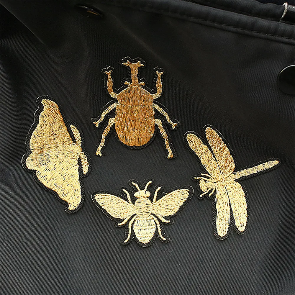 Golden Bee Butterfly Patch abbigliamento borse Applique fai-da-te ricami Parches ferro sulla toppa per i vestiti