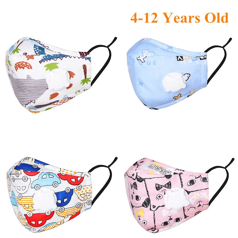 Kids Children Cotton Face Mouth Mask Anti-Dust Cartoon PM2.5 Protective Valve Respirator Reusable Anti Flu Masks With 1 Filter