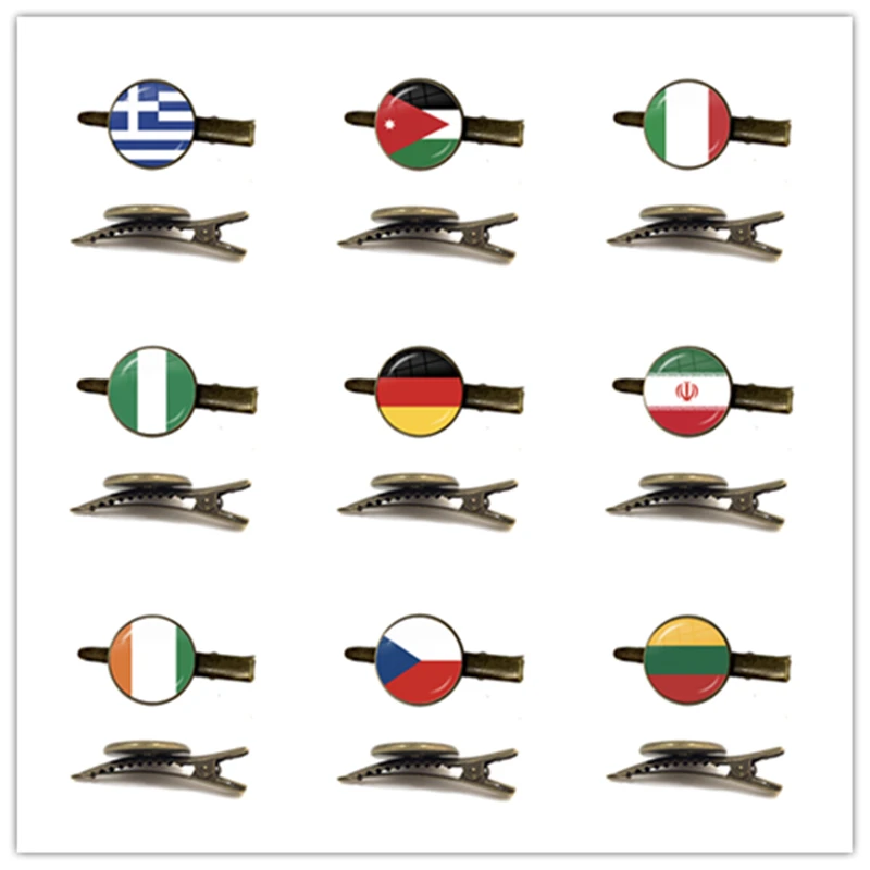 National Flag Tieclips Greece,Jordan,Italy,Nigeria,Germany,Iran,Czech Republic,Lithuania Glass Dome Tie Clip For Male Gentleman