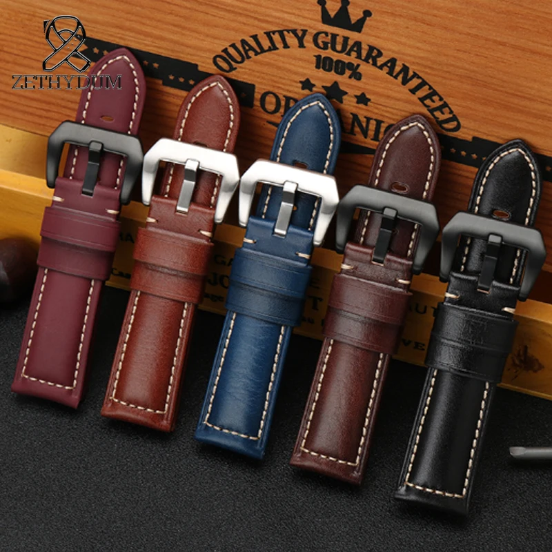 

Retro Vintage Handmade Genuine Leather strap For Panerai 22 24 26mm Handmade Watch Accessories Straight End leather Watch Band