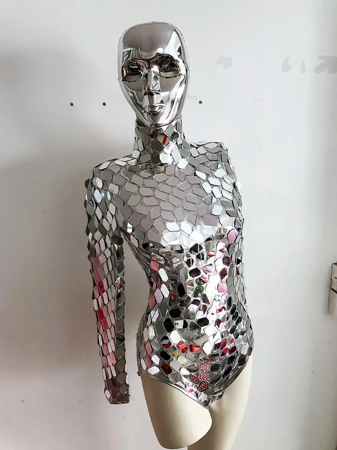 Future show space Shining Sequins Bodysuit Machine Dance Costume Silvery Mirrors Leotard Jumpsuit Lady Jazz Dance Wear