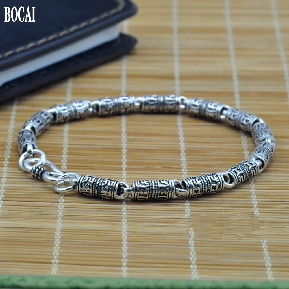 Six words Bracelet Bracelet Silver retro peace 925 Sterling Silver Peace Symbol bracelet bracelet for men