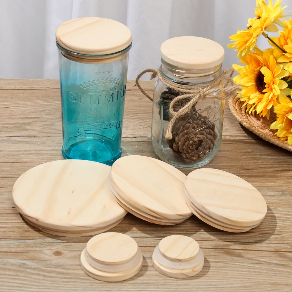 Various Sizes Bamboo Lids Reusable Mason Jar Canning Caps Non Leakage Silicone Sealing Wooden Covers Drinking Jar Home Supplies