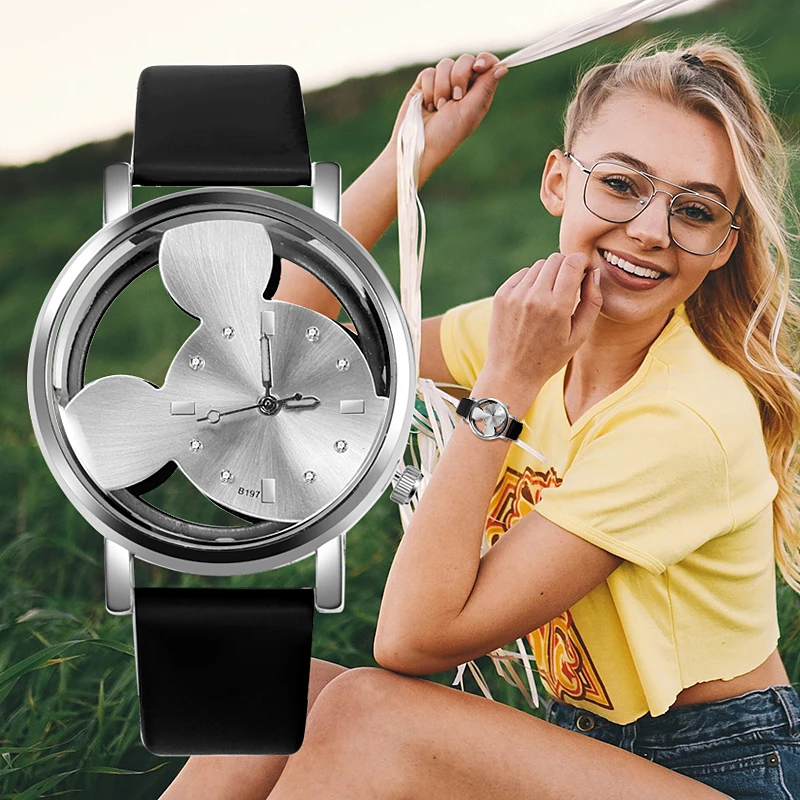 

Aliexpress 2023 Fashion Transparent Hollow Watch Women Cute Pink Leather Band Quartz Watches Casual Women Watches Clearance Sale